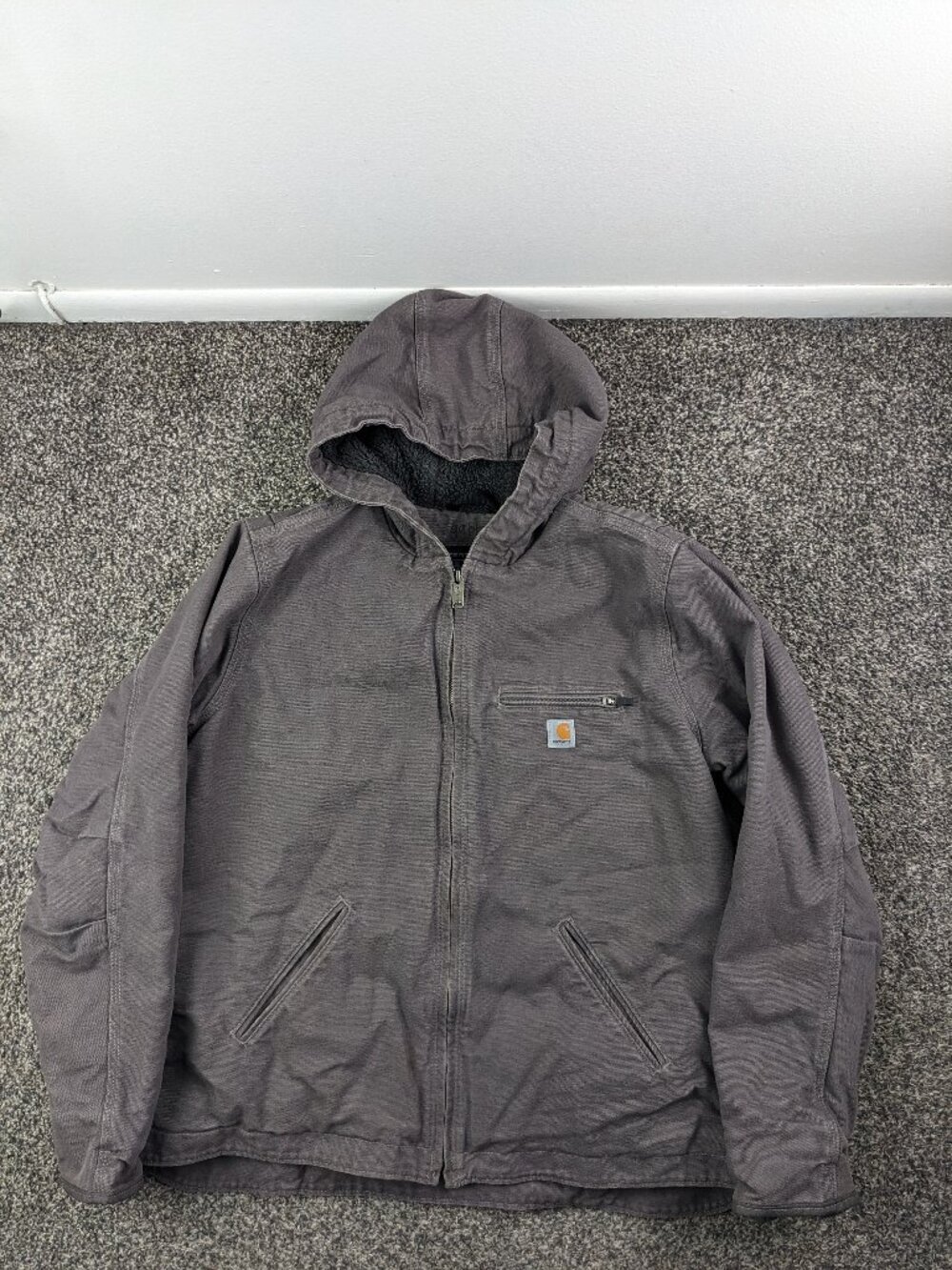 Carhartt Jacket Sierra Washed Duck Canvas Sherpa Lined Taupe Gray Womens XL